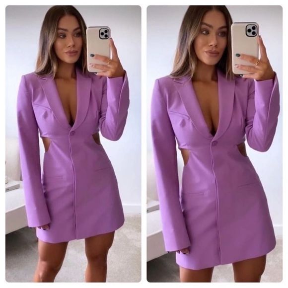 Zara EUC Side Cut Pink Lilac Blazer Dress Size XS Bloggers Favourite